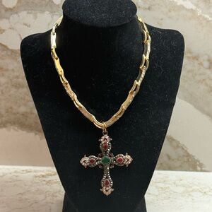 Gem Filled & Handcrafted Cross & Large Paperclip & CZ Embedded 16” to 20” Neck